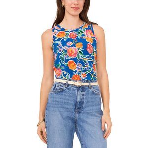 Vince Camuto Womens Floral Keyhole Back Knit Blouse, NWT